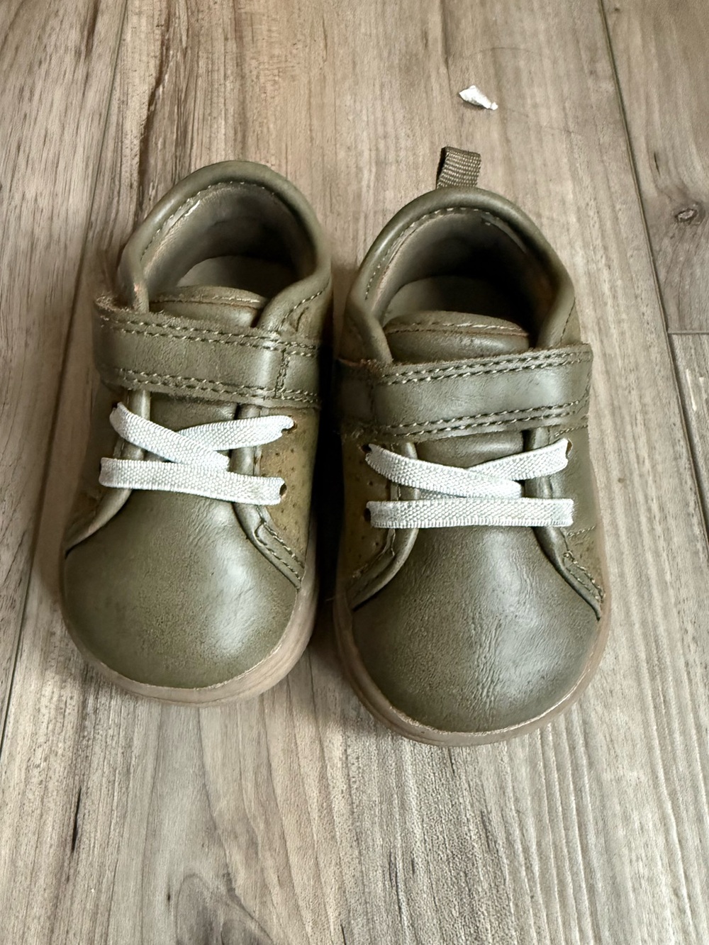 Toddler Olive Green Casual Shoes with White Laces Size 4